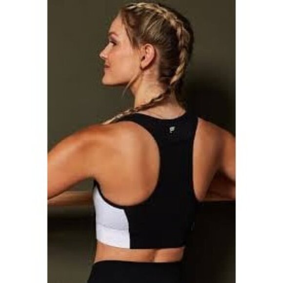 NEW Fabletics On The Go Medium Impact Sports Bra Black White Size Large - Picture 2 of 7